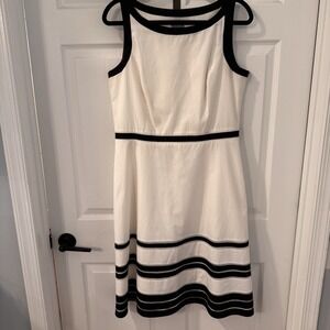 Ann Taylor Size 12 Cream Black Ribbon Stripes Special‎ Occasion Women's Dress